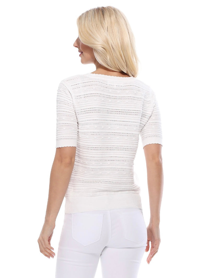 Scallop & Punch Hole Sweater Top in Ivory