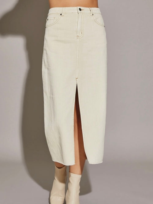 FINAL SALE Charlotte Frayed Hem Ecru Denim Midi Skirt