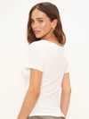 FINAL SALE Denise Fitted Striped Rib V Neck Tee in White