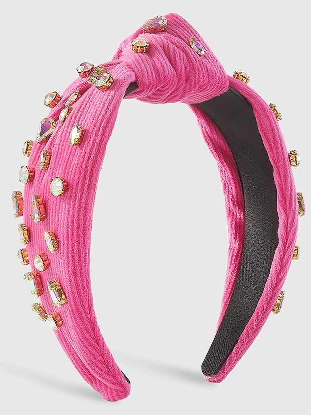 Dazzling Corduroy Rhinestone Headband in Pink