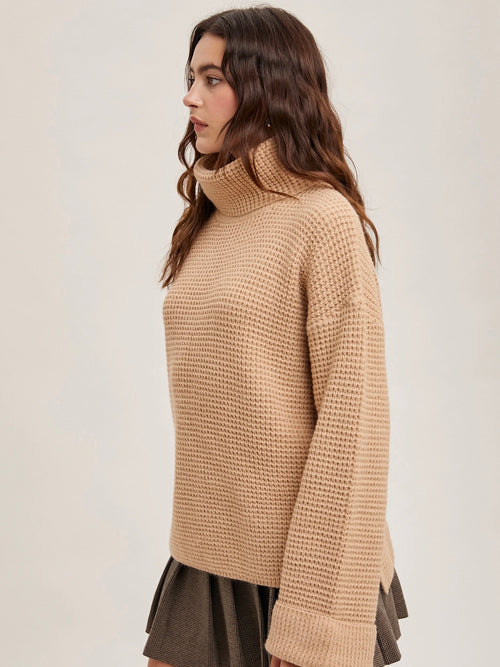 Latte Turtleneck Oversized Knit Sweater