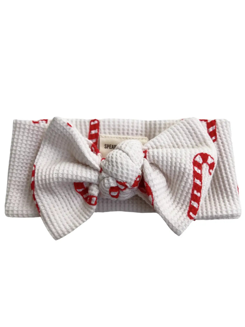 Candy Cane Organic Waffle Knit Bow in White