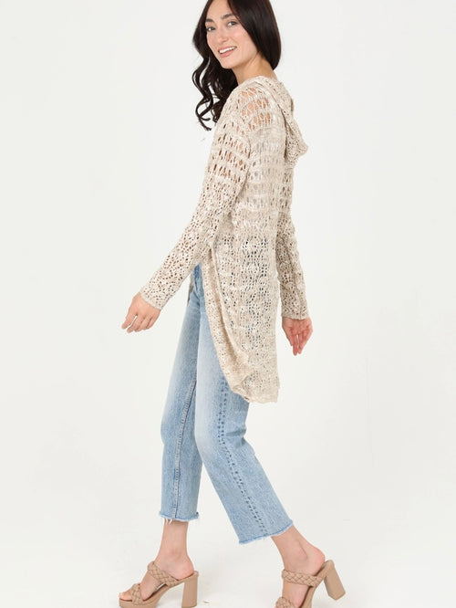 Hooded Cardigan Sweater in Ivory