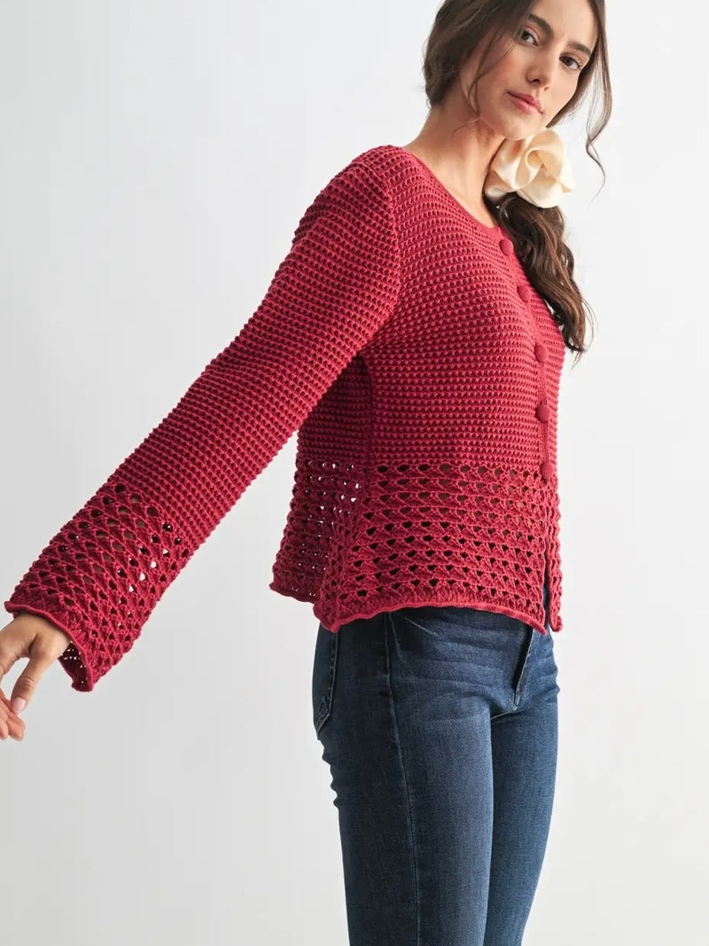 Crimson Detail Crochet Cardigan