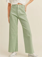 Straight Wide Leg Denim Pants in Matcha