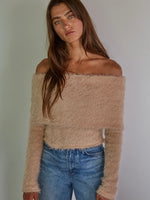 Dusty Pink Fuzzy off the shoulder Knit Sweater