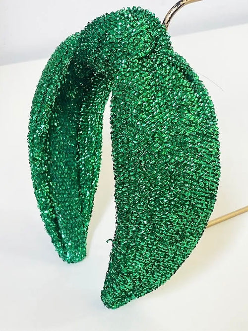 Tinsel Twirl Knot Headband in Green
