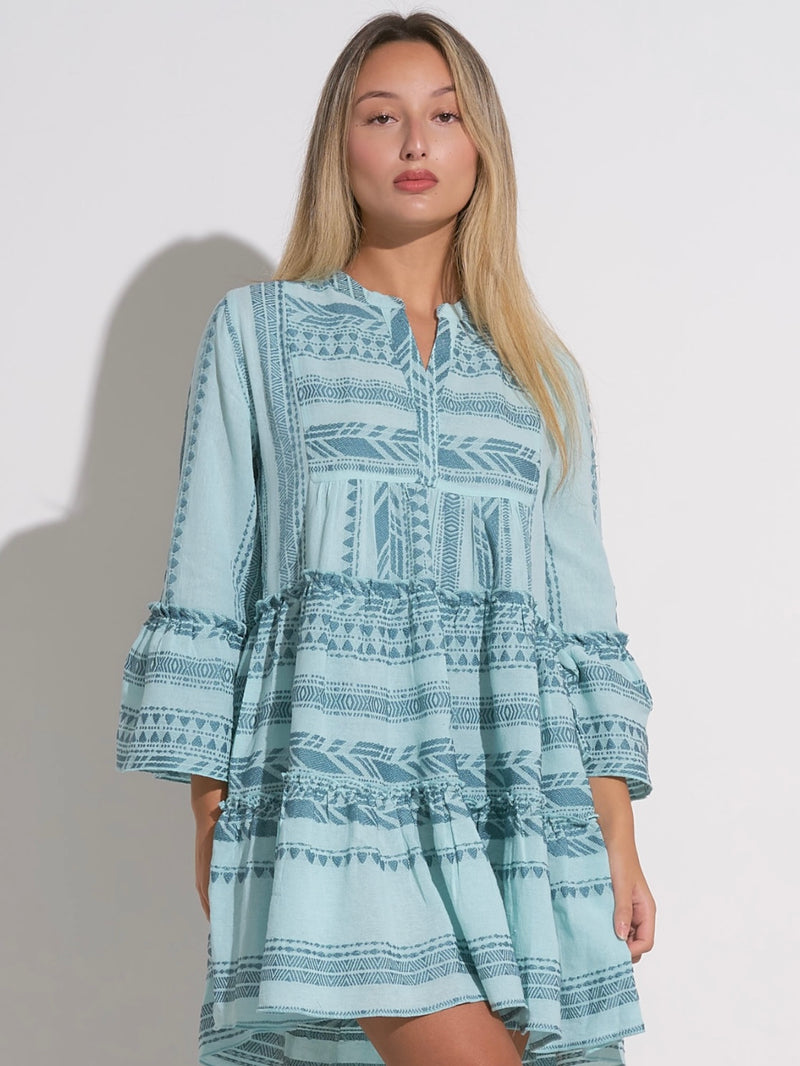 Claire Tiered Jacquard Bell Sleeve Dress