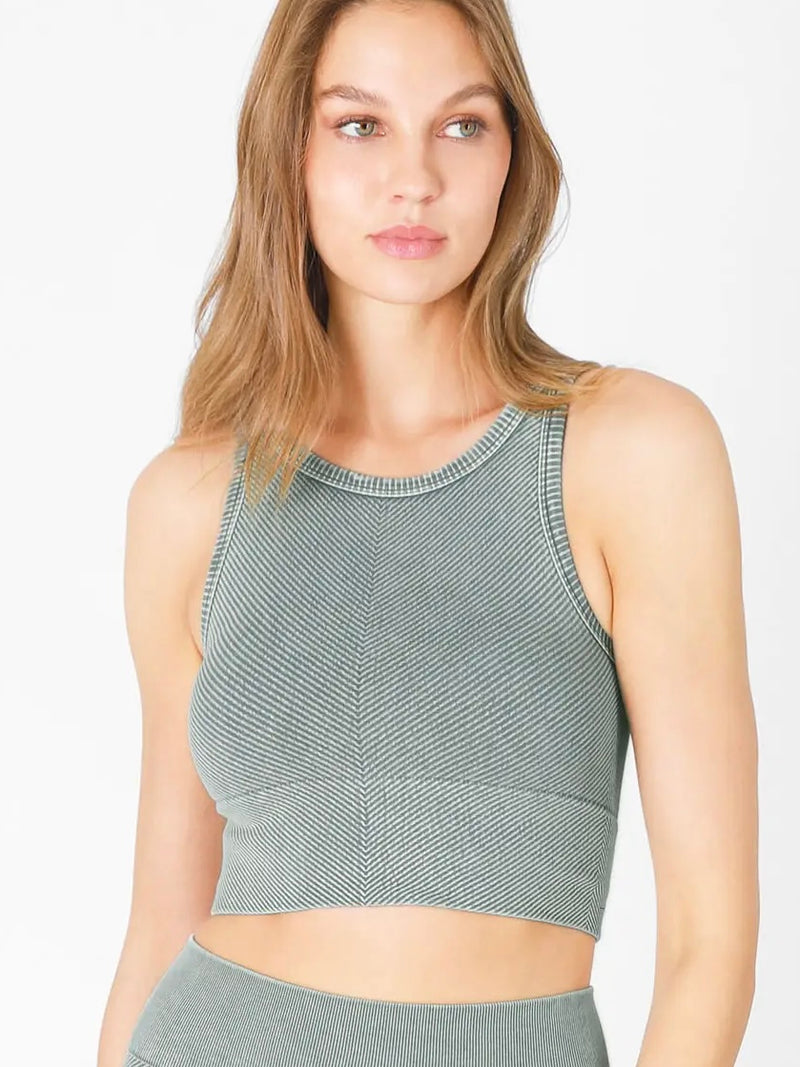 Allie Chevron High Neck Crop Top in Vintage Ether Grey