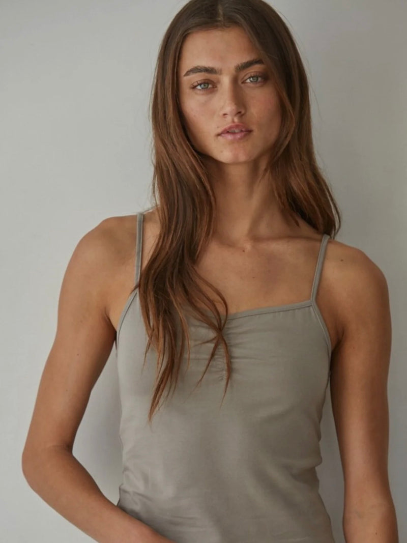 Solid Cami with Front Ruching in Grey
