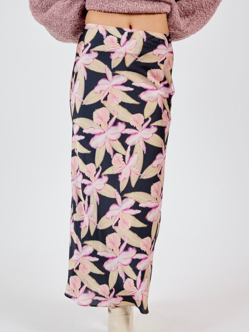 Black & Pink Floral Maxi Skirt