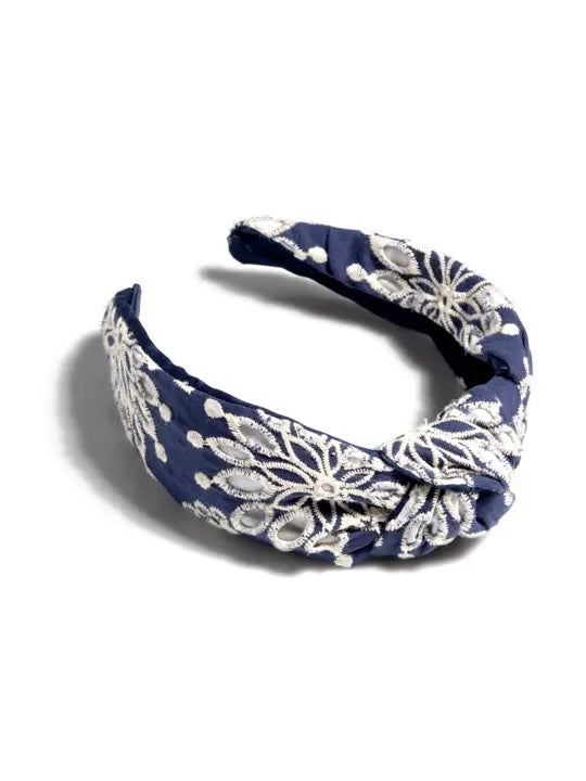 Embroidered Headband in Navy