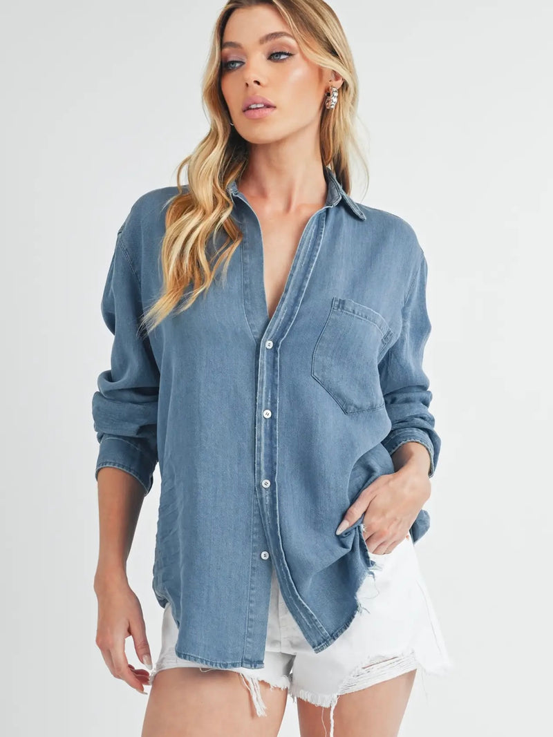 Dark Washed Denim Button Up Lora Shirt