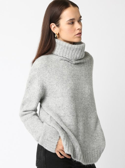 Fuzzy Turtleneck Oversized Sweater in Light Grey