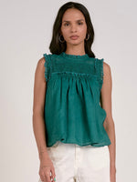 Ruffle High Neck Top in Emerald