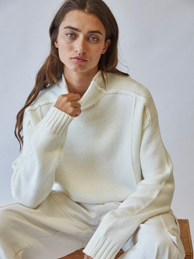 Riah Rolled Hem Sweater in Ivory