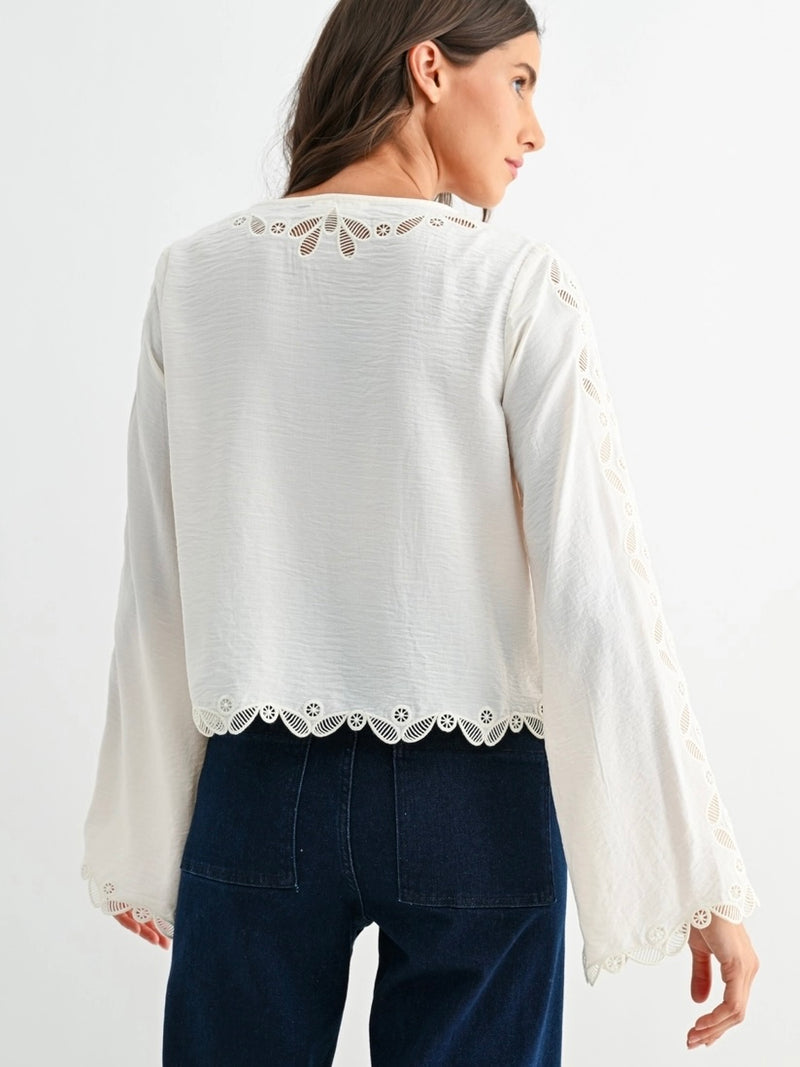 Scalloped Embroidered Belle Sleeve Top