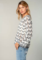Crochet Long Sleeve Sweater in Gray Chevron