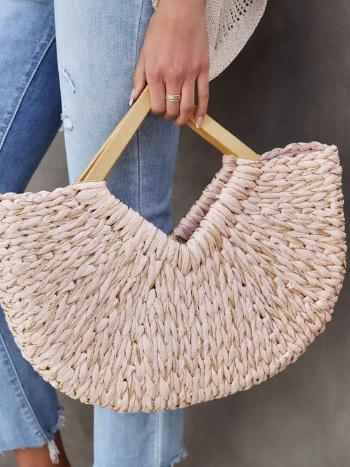 Isabella Wooden Handle Straw Tote Bag