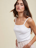Ribbed Knit Square Neck Cami in White