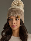 Beige & Taupe Color Block Pom Hat