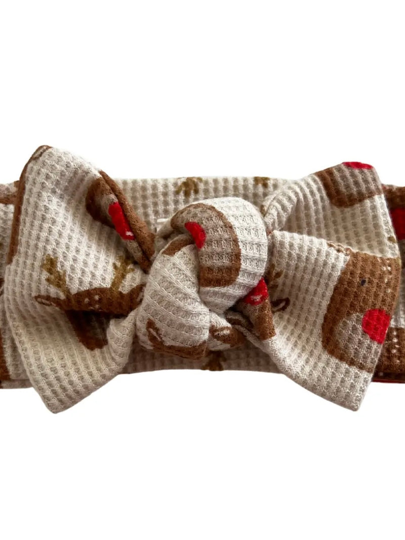 Reindeer Organic Waffle Knit Bow