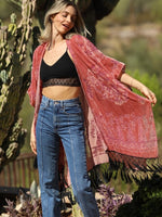 Floral Fringe Velvet Burnout Kimono