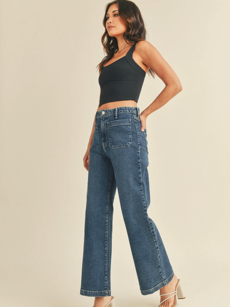 Dark Wash Patch Pocket Wide Leg Jean