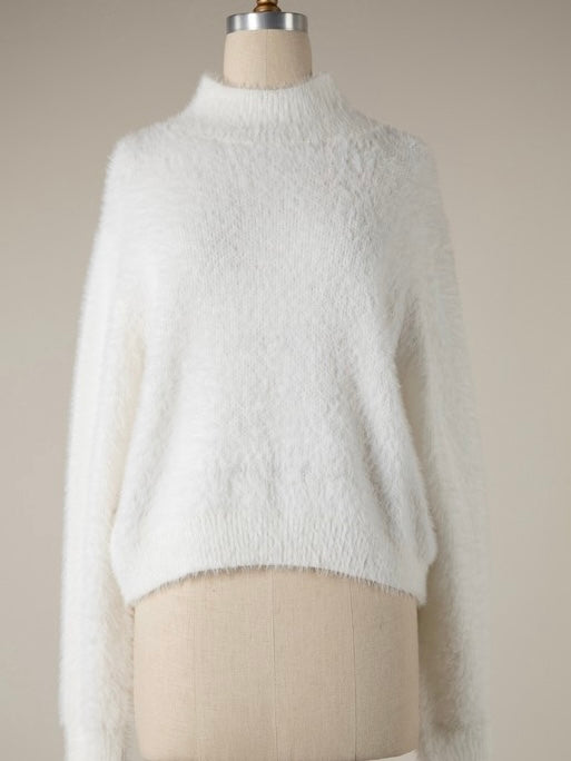 Irina Mock Neck Eyelash Sweater in Ivory