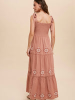Emily Embroidered Tiered Dress in Clay