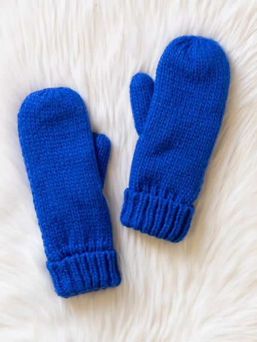 Royal Blue Cuffed Knit Mittens