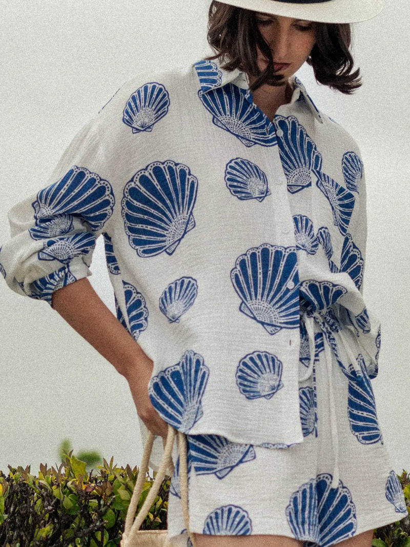 Seaside Blue Shell Button Down