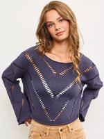 Distressed Cut-Off Knit Top in Indigo
