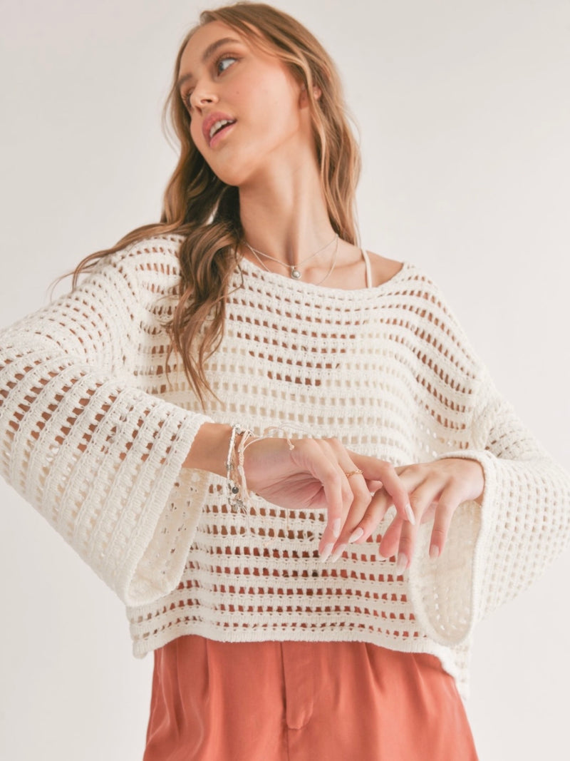 Carlita Open Knit Sweater in White