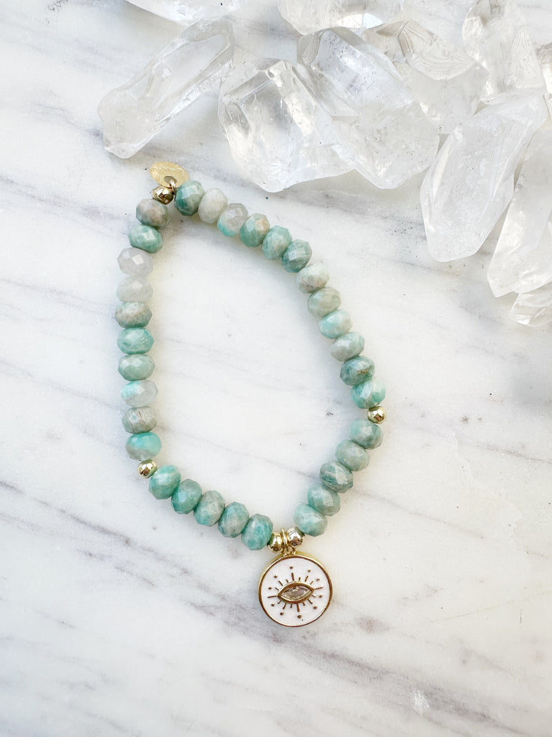 Amazonite Rondelle White Evil Eye Octa Stretch