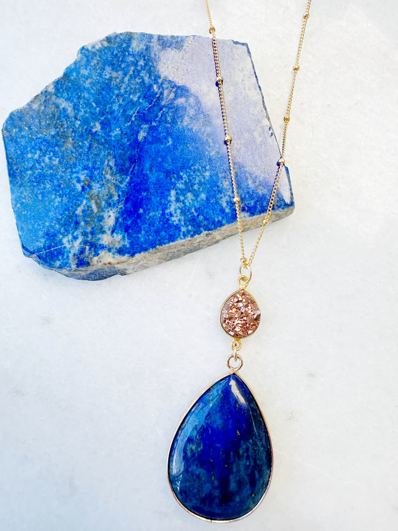 Lapis & Rose Druzy Ceia Necklace