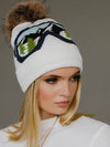 White & Blue Ski Goggle Pom Hat