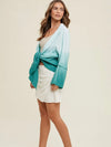 Ombre Self Tie Cardigan in Sky Green