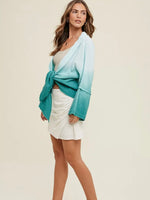 Ombre Self Tie Cardigan in Sky Green