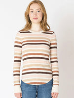 Striped Ribbed Long-sleeve Tee in Chestnut & Pink