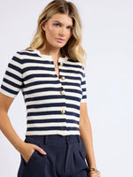 Daphne Dramatic Button Striped Cardigan