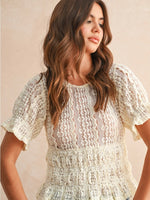 Lace Peplum Puff Sleeve Top