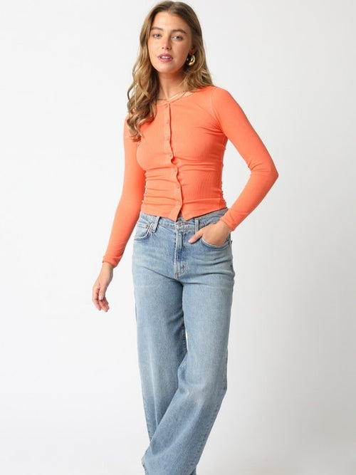 Rowan Button Down Sweater in Orange