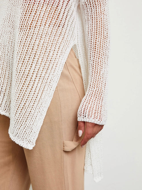 Letty Side Slit Hollow Sweater in White