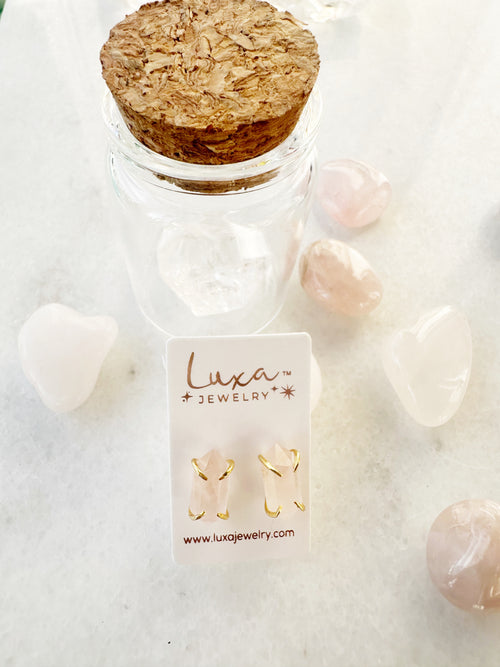 Rose Quartz Hexa Stud