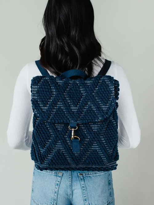 Navy Diamond Pattern Backpack