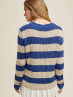 Striped Crochet Sweater in Navy