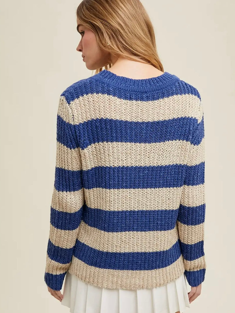 Striped Crochet Sweater in Navy