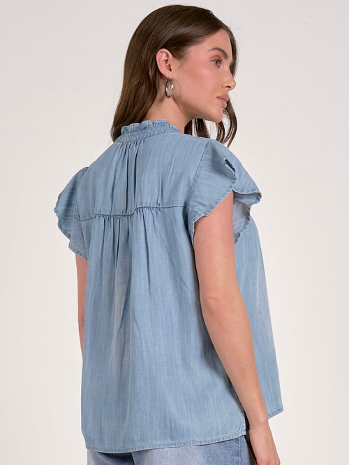 Cap Sleeve Button Down in Denim