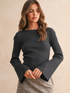 Ribbed Long Sleeve Knitted Top in Charcoal